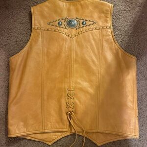 Cripple Creek concho silver Studded Tan Leather Vest lace up western jacket